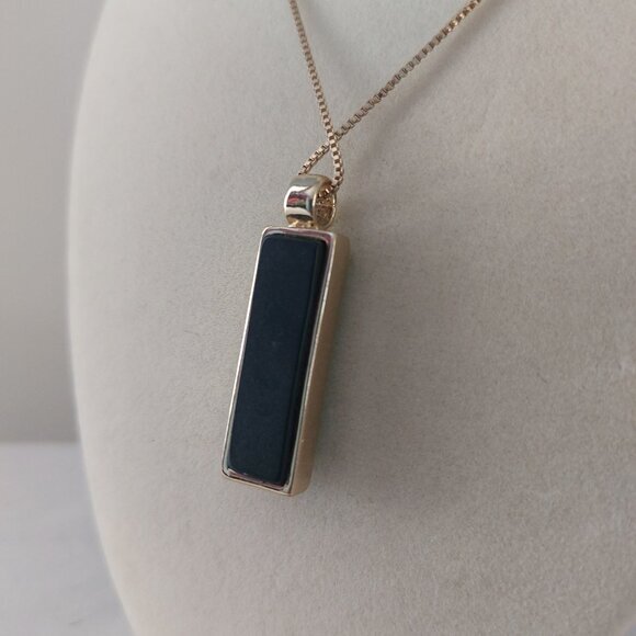 Express Faux Turquoise Necklace Long Gold Rectangle Minimalist Reversible EUC - Picture 5 of 10